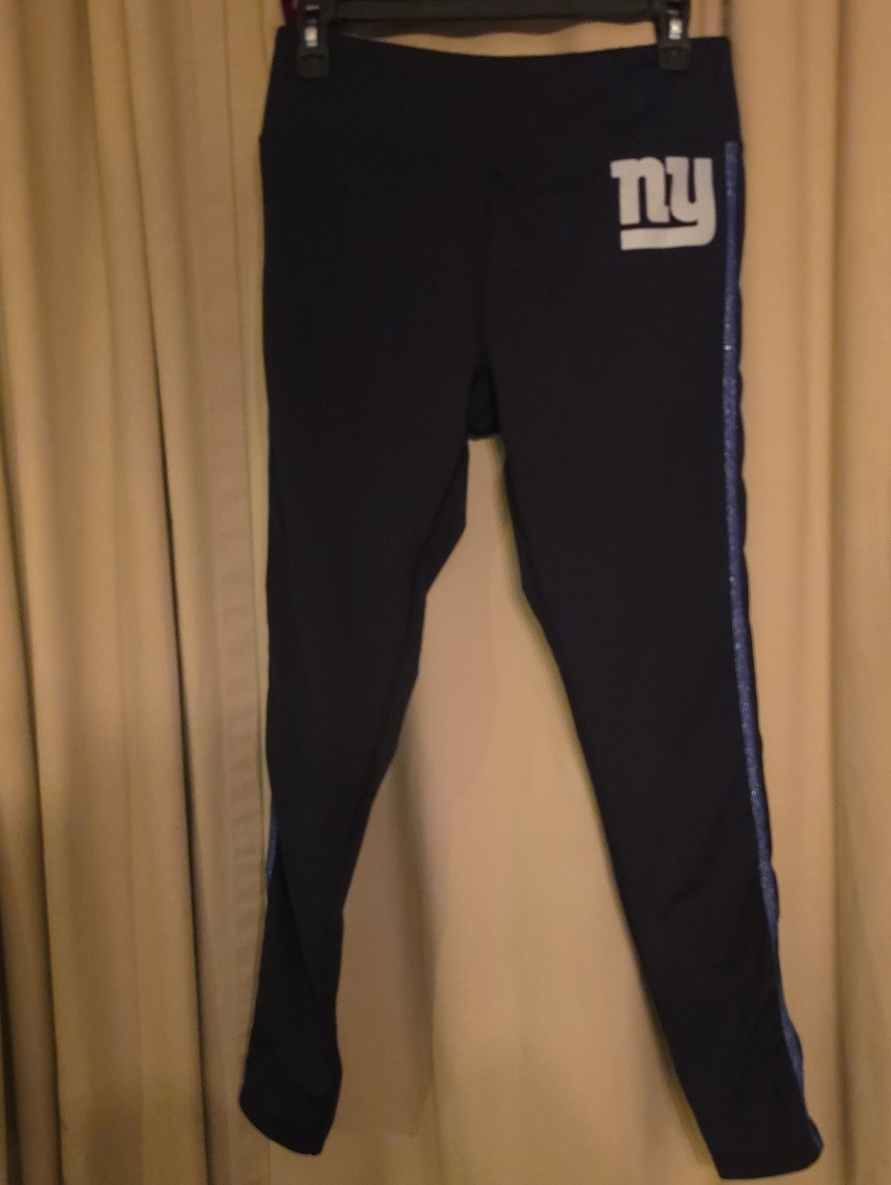 NFL New York Giants Black Leggings with Blue Side Trim and NY LOGO
